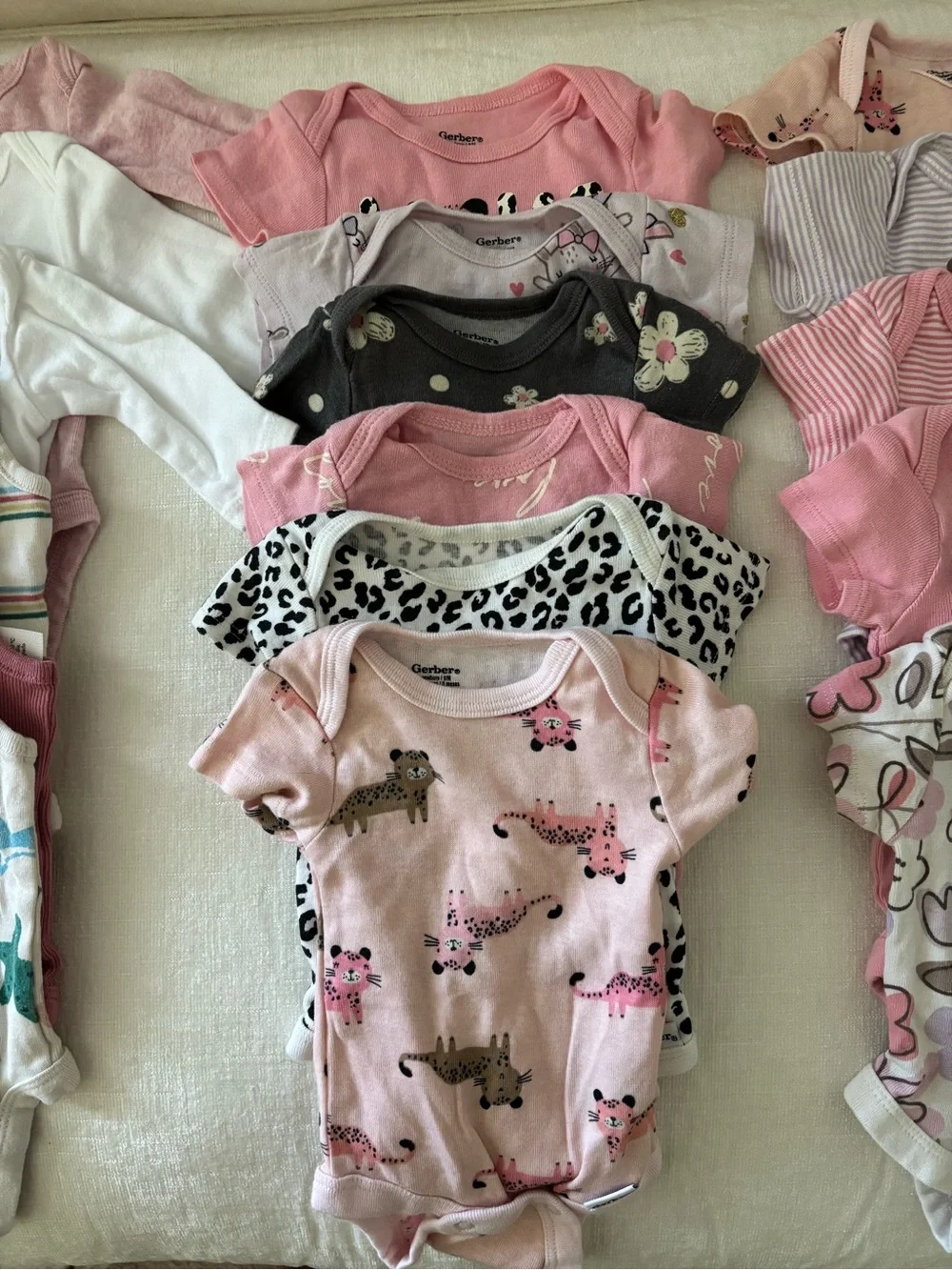 Carter's Baby One-Piece Bodysuit Set in Pink, White, Gray and Teal Accents